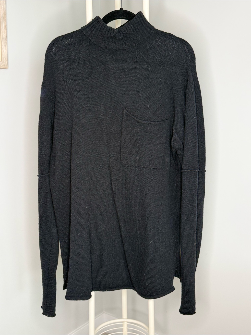 Classic Black Turtleneck Sweater With Chest Pocket